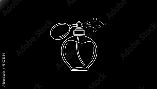 Elegant Perfume Bottle Icon with Spray Mist on Black Background