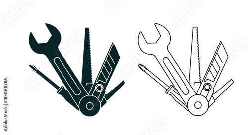 Two depictions of a multi tool one dark and one light