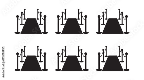 Exclusive premiere entrance collection, red carpet pathway and stanchion barrier symbols