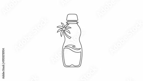 Coconut Water Bottle with Palm Leaf Icon, Refreshing Tropical Drink