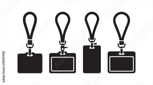 Corporate badge holder icons collection, lanyard ID cards and security pass accessories