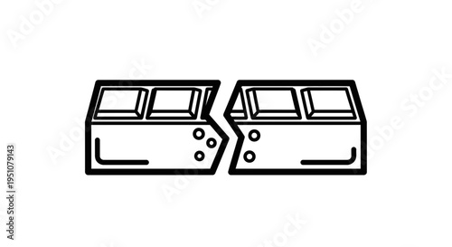 Broken Chocolate Bar Icon, Sweet Treat Divided in Half, Dessert Symbol