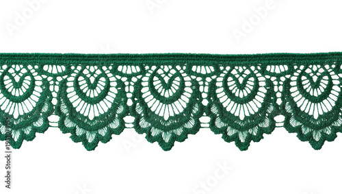 Bild auf Leinwand Dark green intricate scalloped lace trim, a delicate fabric border element isola