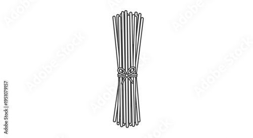 Bundle of Dry Spaghetti Noodles Tied with a Bow, Italian Food Ingredient, Isolated on White Background