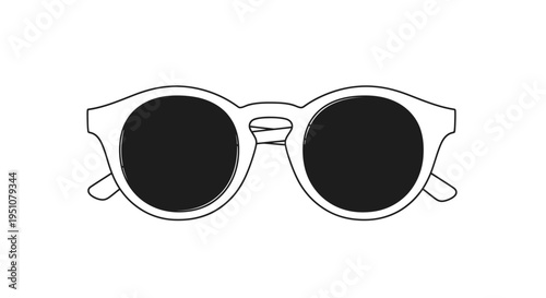 A simple line drawing depicts a pair of classic round sunglasses