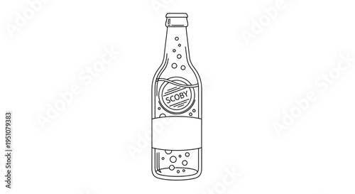 Vintage Beer Bottle Outline with Bubbles and Label Space