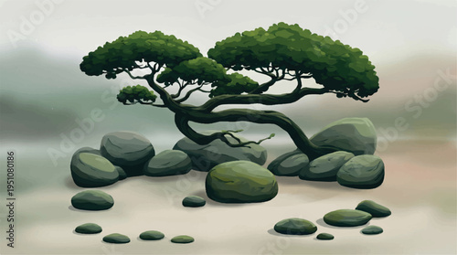 bonsai tree growing on rocks in natural landscape