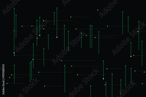 A futuristic digital network visualization with green lines and dots on a black background