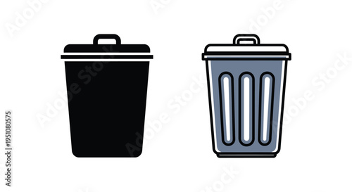 Two trash cans one solid black one with vertical ribbed detailing