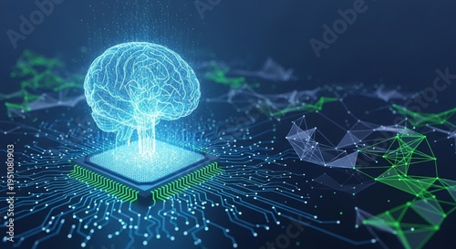 AI Brain Neural Network CPU Chip Digital Technology Background