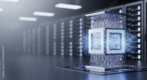 CPU Microchip Glowing Circuit Server Room Data Center Futuristic Technology