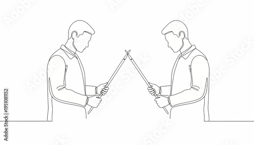 Two men in a duel with staffs, symbolizing conflict and confrontation.