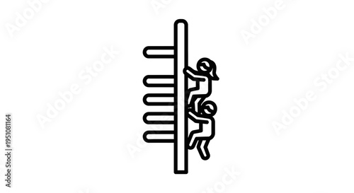 Two people climbing a ladder, teamwork and success concept