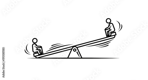 Unequal Balance: Two People on a Seesaw, One Higher Than the Other