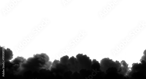 Tableau sur toile Dark billowing smoke obscures the bottom edge of a stark white background creating a dramatic abstract visual border effect for design