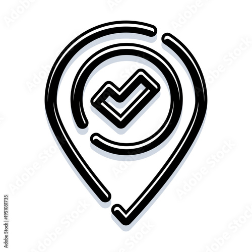 Location pin with a prominent checkmark inside representing a confirmed, verified, or successful destination, indicating task completion or accurate navigation