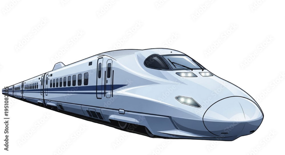 Fototapeta premium Sleek bullet train moving at high speed on a white background, symbolizing modern transportation and speed