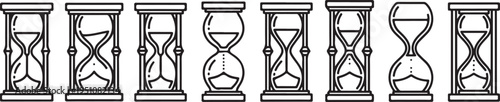 Seven hourglasses illustrating the passage of time in various stages Vector