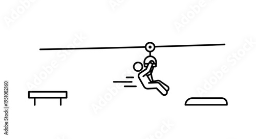 Stick figure ziplining, active recreation, outdoor fun, adventure sport, speed motion