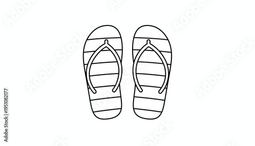 Striped Flip Flops Icon, Summer Beach Footwear, Simple Line Art Vector