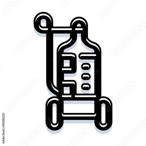 Medical equipment featuring an oxygen cylinder with a regulator and wheels, providing essential respiratory support for patients in healthcare settings and emergency situations