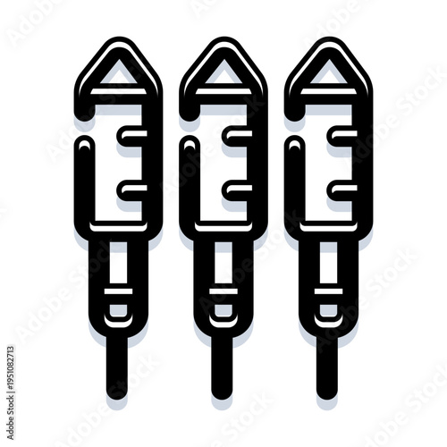 Three iconic pyrotechnic rockets standing vertically, representing excitement, festivity, and anticipated explosive aerial displays for special occasions and events