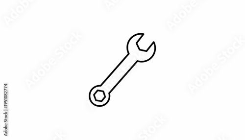 Simple Line Icon of a Wrench, Tool for Repair and Maintenance, Isolated on White Background