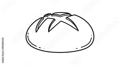 Simple Line Drawing of a Round Loaf of Bread with Scoring