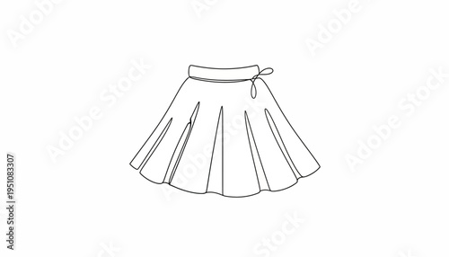 Simple line drawing of a pleated skirt with a tie waist.