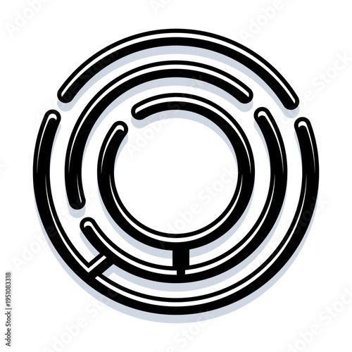 Circular maze illustration symbolizing complex problem solving, challenge and decision making, with winding paths toward the center representing strategy, exploration and discovery
