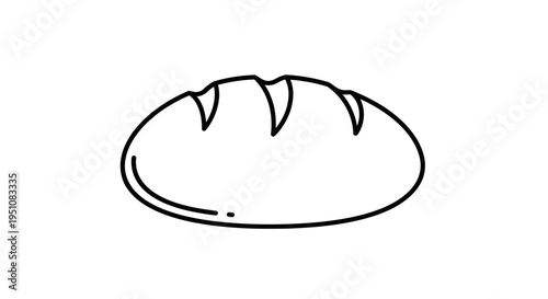 Simple line drawing of a rustic loaf of bread with score marks on top, isolated on white background.
