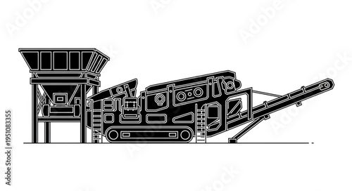 Detailed Illustration of a Mobile Crushing and Screening Plant.