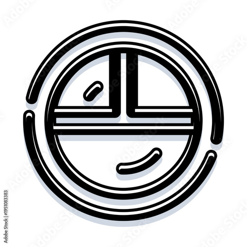 Circular graphic logo featuring an abstract geometric pattern with thick black lines, creating a simplistic icon style perfect for modern branding, technology, and business related concepts