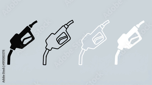 Four different colored fuel nozzle icons in a row on gray background