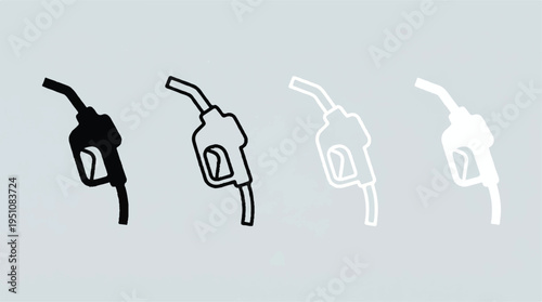 Four different colored fuel pump nozzle icons in a row on gray background