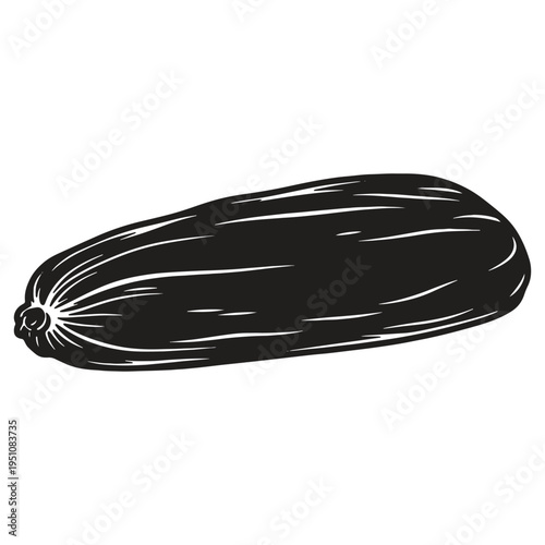 Simple illustrative silhouette of a ripe zucchini vegetable with textured lines indicating its shape isolated on a plain white background for foodrelated designs