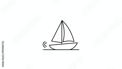Simple line art icon of a sailboat on water with wind lines