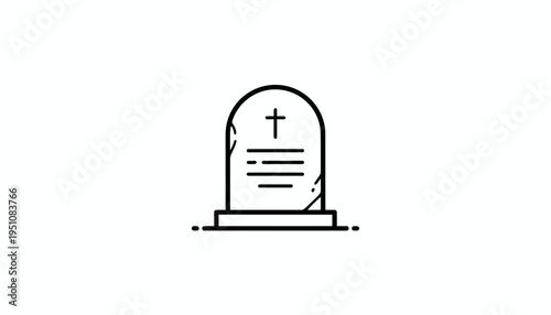 Simple Line Art Icon of a Tombstone with a Cross