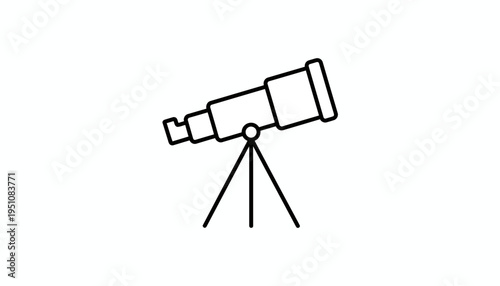 Simple Line Art Icon of a Telescope on a Tripod, Symbolizing Astronomy and Exploration