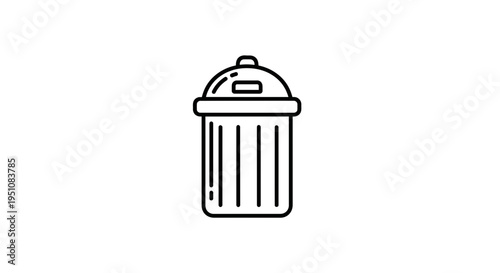 Simple Line Art Icon of a Trash Can with Lid, Clean Design