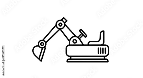 Simple Line Art Icon of a Toy Excavator, Construction Vehicle for Kids