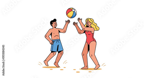 Vector illustration of a man and woman playing beach volleyball