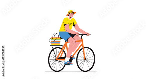 Vector illustration of a man riding a bicycle with a basket
