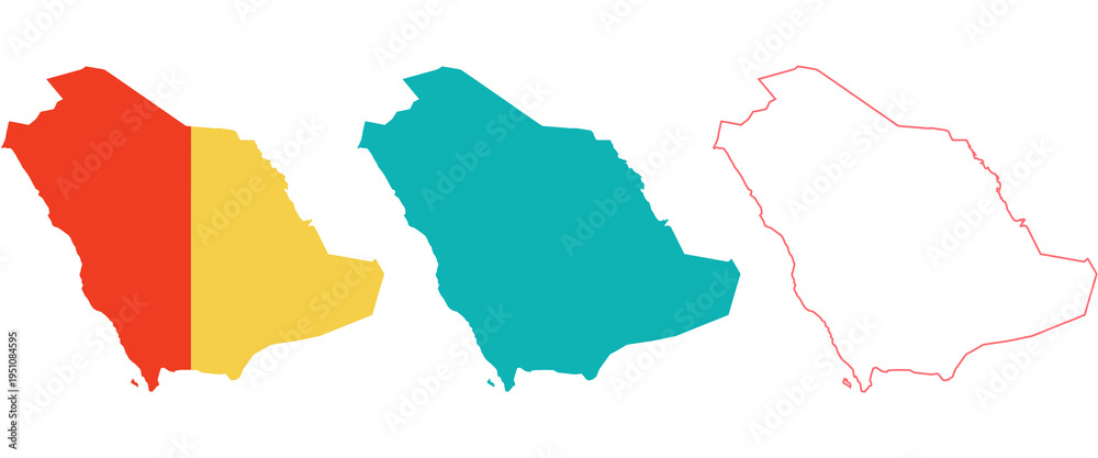 Fototapeta premium Saudi arabia map with colored and outlined variations for design use