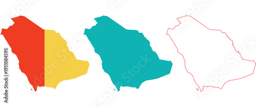Saudi arabia map with colored and outlined variations for design use