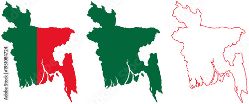 Bangladesh map with flag colors and outline