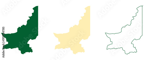 Pakistan country outline and silhouette in different colors