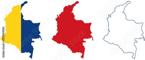 Colombia map with flag and outline