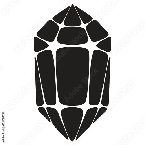 Stylized geometric black gemstone or crystal illustration with faceted edges and a clear geometric shape representing valuable mineral resources for graphic design purposes