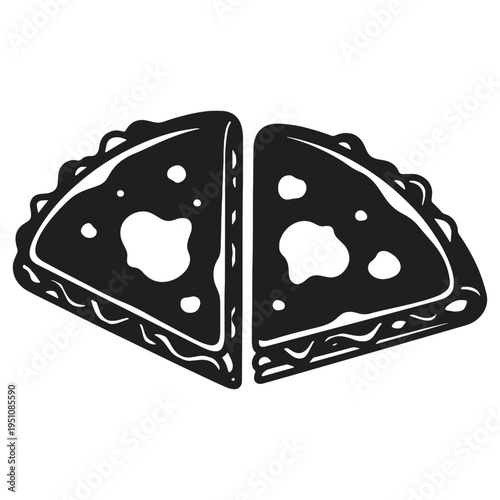 Stylized illustration of two triangular sandwich halves with textured fillings and crusts presented in a minimalist graphic style perfect for foodrelated designs and concepts